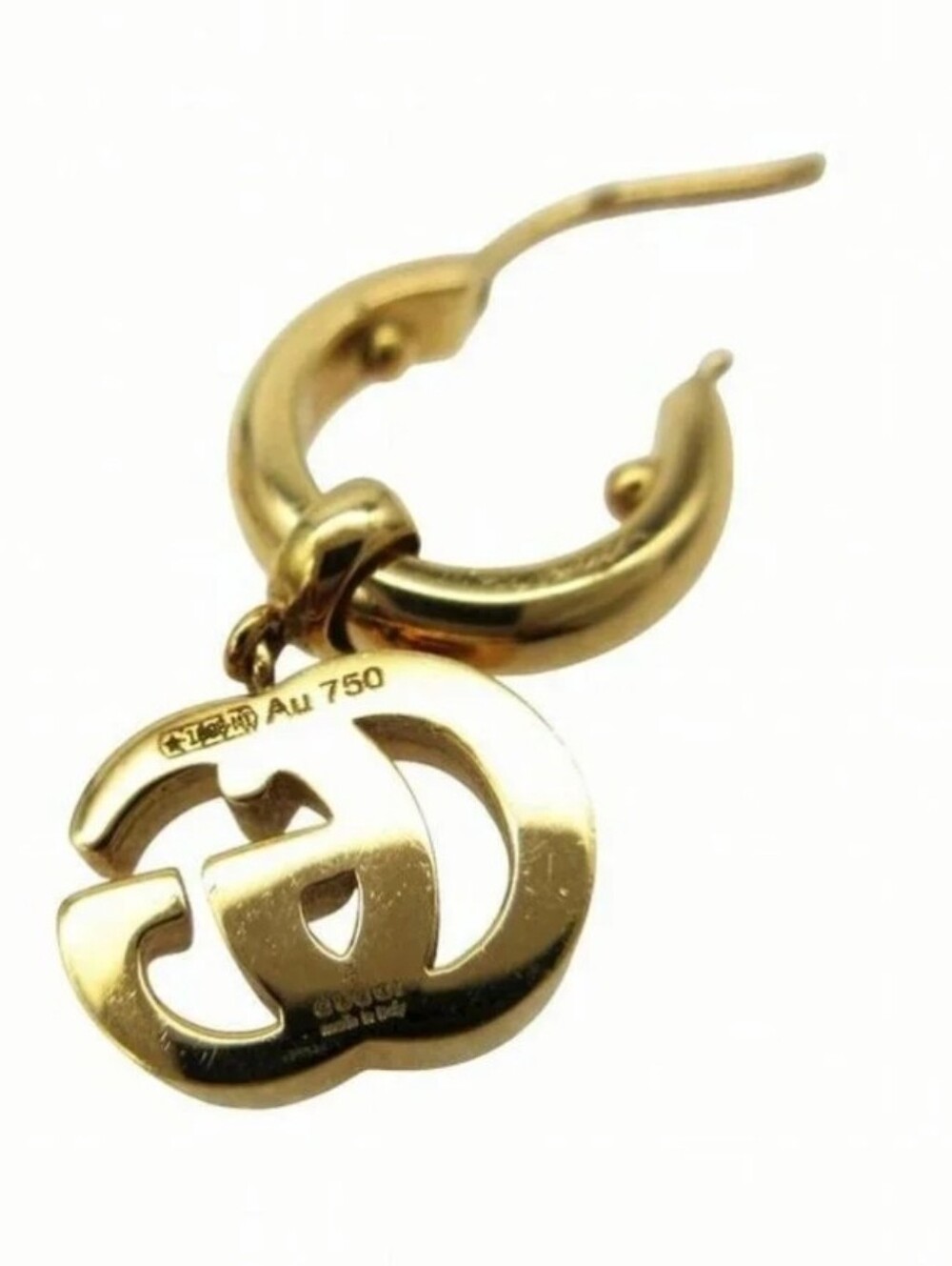 Gucci Gold 18K Real Gold. Interlocking G Mini Hoop Earrings. - Picture 3 of 8